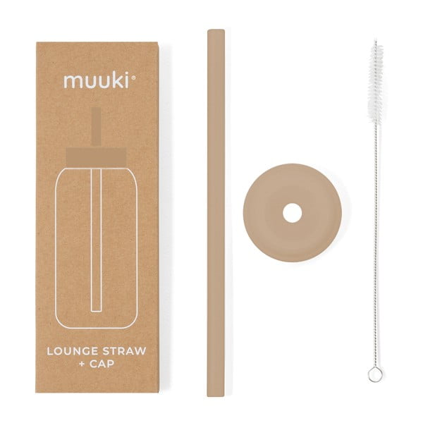 Silikonska slamka sa četkom za čišćenje/s poklopcem Milk Coffee – Muuki