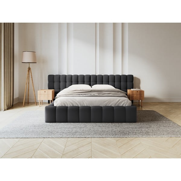 Crni tapecirani bračni krevet s prostorom za pohranu s podnicom 180x200 cm Mamaia – Micadoni Home-image-1