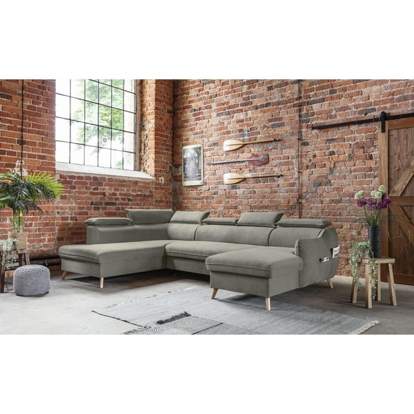 Svijetlo siva baršunasta sklopiva kutna garnitura (s lijevim kutom/u obliku slova "U") Sweet Harmony – Miuform-image-4