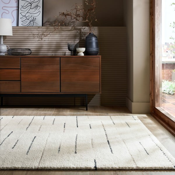 Krem ručno rađen vunen tepih 160x230 cm Dottie Linear – Flair Rugs-image-1