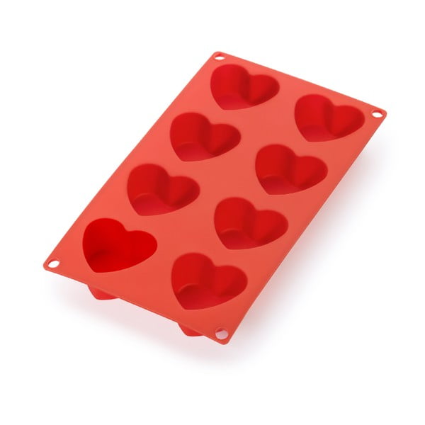 Crveni silikonski kalup za 8 mini kolača u obliku srca Lékué