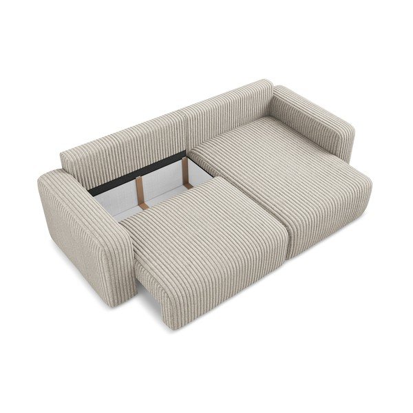 Bež sklopiva/s prostorom za odlaganje kutna garnitura od samta (s desnim kutom/s ležaljkom) Kona – Makamii-image-4