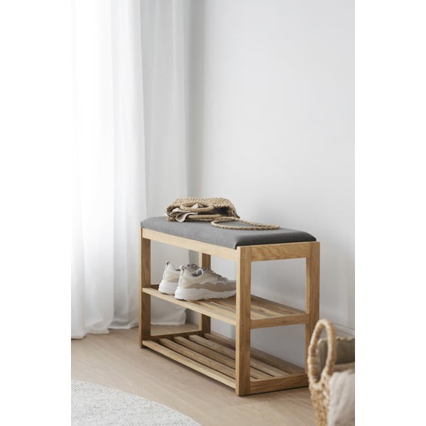 Ormarić za cipele od punog hrasta s klupom u prirodnoj boji Confetti – Rowico-image-4