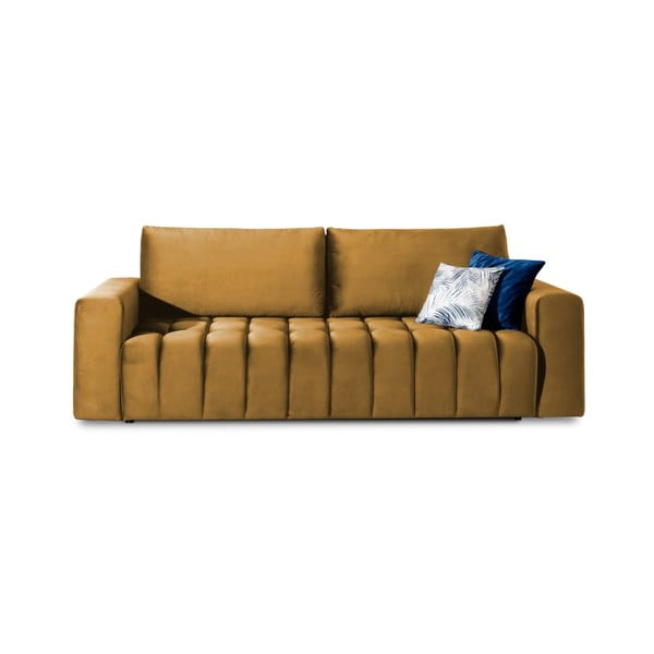 Žuta  baršunasti sklopiva/s prostorom za odlaganje sofa 247 cm Lazaro – ELTAP