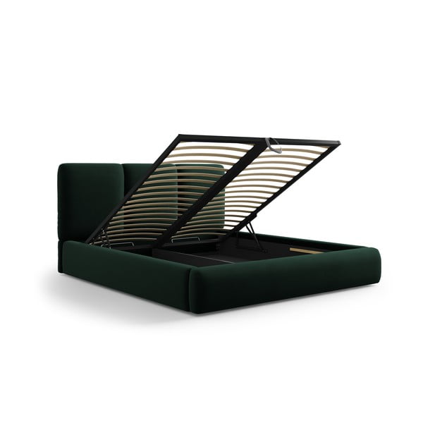 Tamno zeleni baršunasti tapecirani bračni krevet s prostorom za odlaganje s podnicom 160x200 cm Brody – Mazzini Beds-image-3