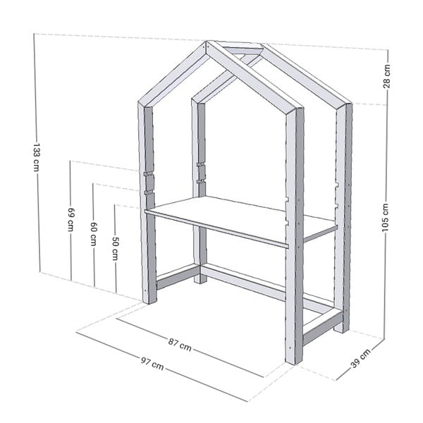 Bijeli drveni stol u obliku kućice, 97 x 39 x 133 cm-image-2