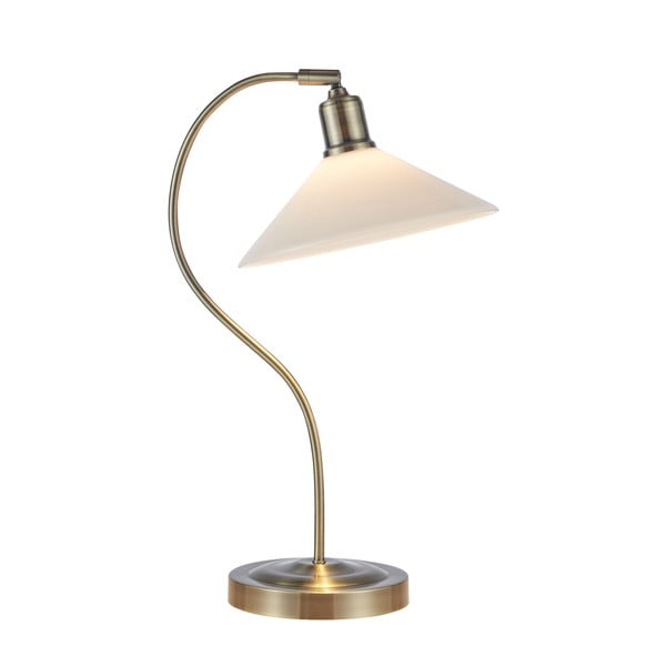 Bijela/mjedena stolna lampa sa staklenim sjenilom (visina 49 cm) Vela – Markslöjd