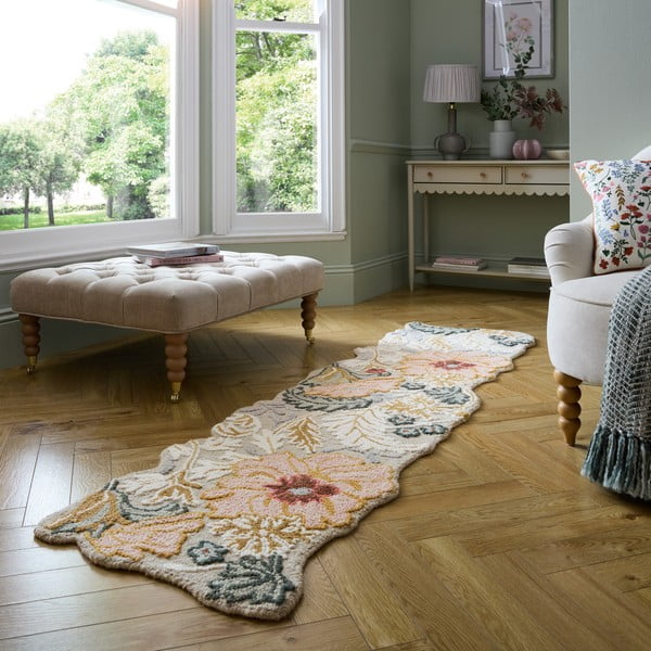 Svijetlo ružičasta ručno rađena vunena staza 60x230 cm Daphne Shaped Floral – Flair Rugs-image-1
