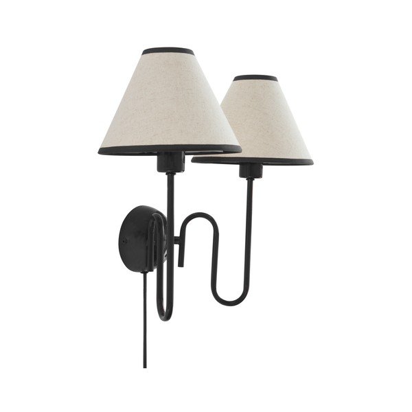 Crna/bež lanena zidna lampa s utikačem Juliet – Jotex-image-3
