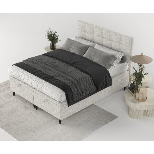 Svijetlo sivi tapecirani bračni krevet s prostorom za pohranu 160x200 cm Senses – Maison de Rêve-image-3