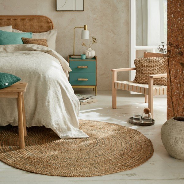Plavi/u prirodnoj boji okrugao tepih juten ø 133 cm Capri – Flair Rugs-image-1
