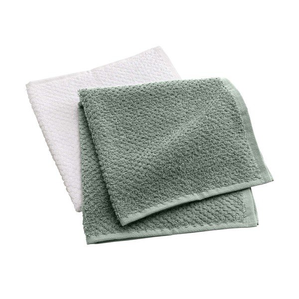 Bijeli/zeleni pamučni ručnici u setu 2 kom od frotira 50x50 cm Gourmet – douceur d'intérieur