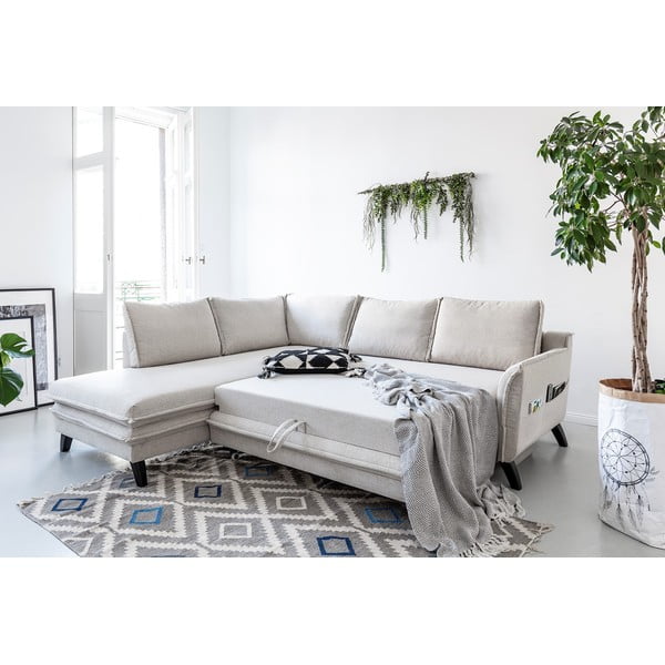 Svijetlobež baršunasta kutna garnitura na razvlačenje Miuform Stylish Charlie L, lijevi kut-image-4