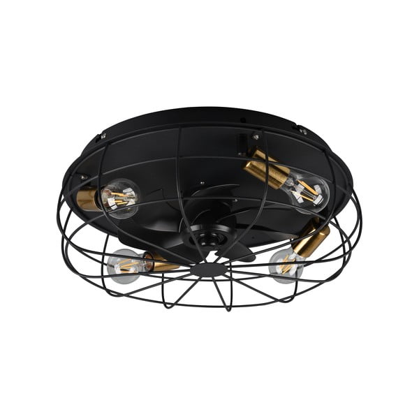 Mat crna stropna svjetiljka s daljinskim upravljačem/s ventilatorom Trondheim – Trio