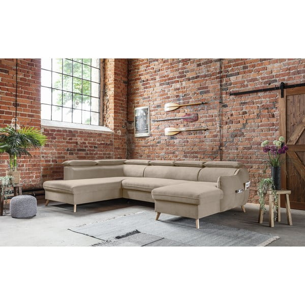 Bež baršunasta sklopiva kutna garnitura (s lijevim kutom/u obliku slova "U") Sweet Harmony – Miuform-image-4