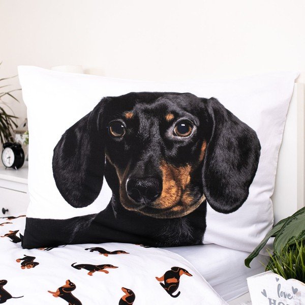 Crno-bijela pamučna dječja posteljina za krevet za jednu osobu 140x200 cm Dachshund – Jerry Fabrics-image-3