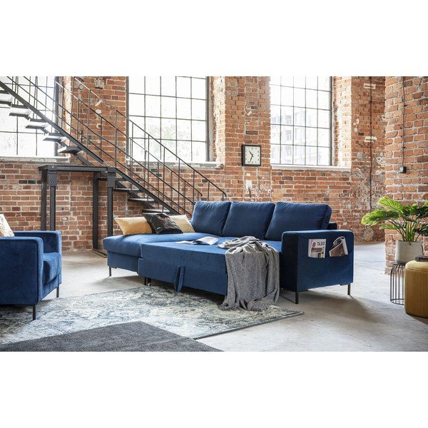 Mornarsko plava baršunasta kutna garnitura Miuform Lofty Lilly, lijevi kut-image-4