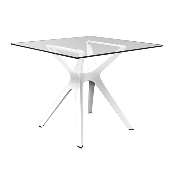 Bijeli blagovaonski stol sa staklenom pločom pogodan za vanjski Resol Vela, 90 x 90 cm