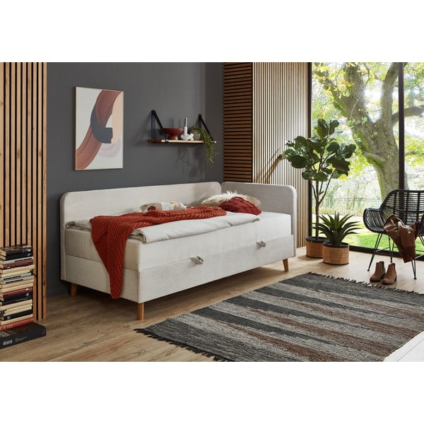 Bež tapecirani krevet s prostorom za pohranu 90x200 cm Cabana – Meise Möbel-image-1