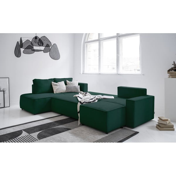 Tamno zelena sklopiva kutna garnitura od samta (s lijevim kutom/u obliku slova "U") Brave Dave – Miuform-image-4