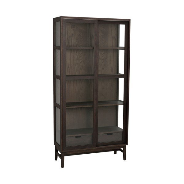 Smeđa vitrina u dekoru hrasta s kliznim vratima 100x203 cm Hazelton – Rowico-image-2