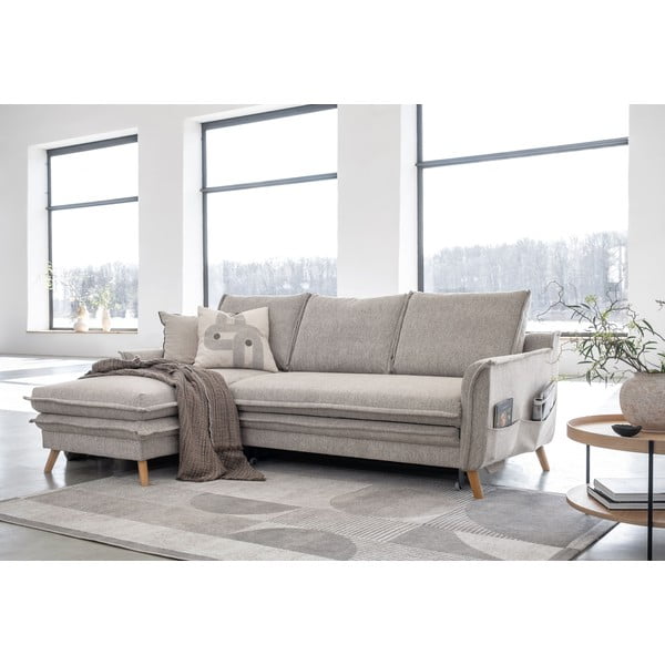 Sivo-bež sklopiva/s prostorom za odlaganje kutna garnitura (s lijevim kutom/s ležaljkom) Charming Charlie – Miuform-image-3