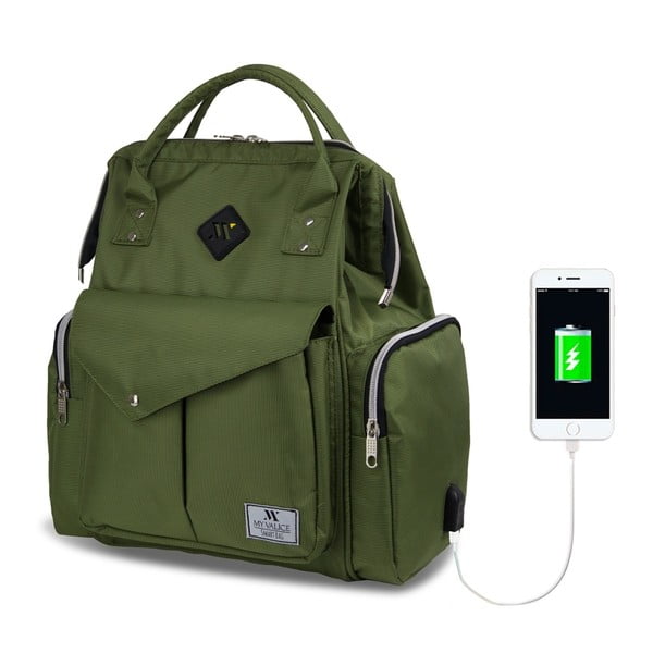 Zeleni ruksak za majke s USB priključkom My Valice HAPPY MOM Baby Care Backpack