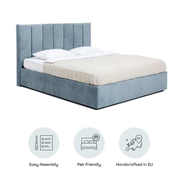 Plavi tapecirani bračni krevet s podnicom i prostorom za odlaganje 160x200 cm Thessa Bold Line – Bonami Selection-image-4