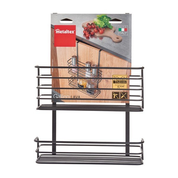 Crna metalna viseća kuhinjska polica Metaltex Galileo Lava Double-image-3
