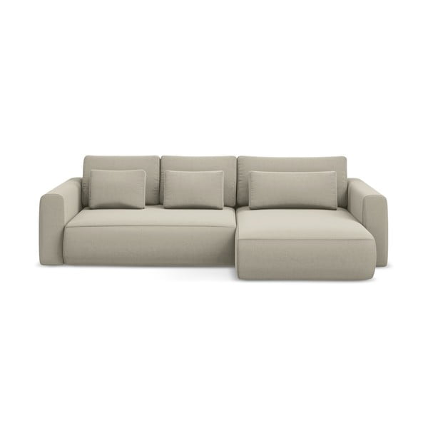 Bež baršunasti sklopiva/s prostorom za odlaganje kutna garnitura (s desnim kutom/s ležaljkom) Kapua – Makamii