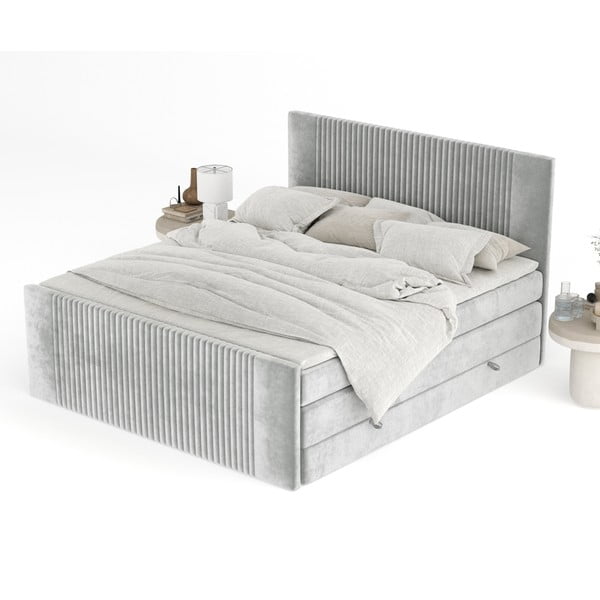 Svijetlo sivi boxspring krevet s prostorom za odlaganje 180x200 cm Bergamo – Maison de Rêve-image-3