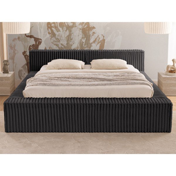 Crni tapecirani bračni krevet s prostorom za odlaganje s podnicom 140x200 cm Cloe – Ropez-image-4