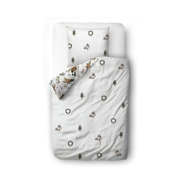 Bijela posteljina za krevet za jednu osobu od pamučnog satena 140x200 cm Festive Flowers – Butter Kings-image-2