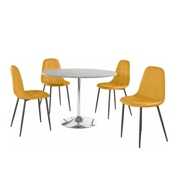 Set okruglog stola za blagovanje i 4 žute stolice Støraa Terri Concrete