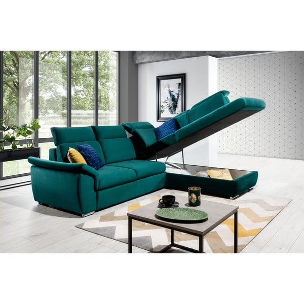 Zelena baršunasti sklopiva/s prostorom za odlaganje kutna garnitura (s desnim kutom/u obliku slova L) Loreto – ELTAP-image-2