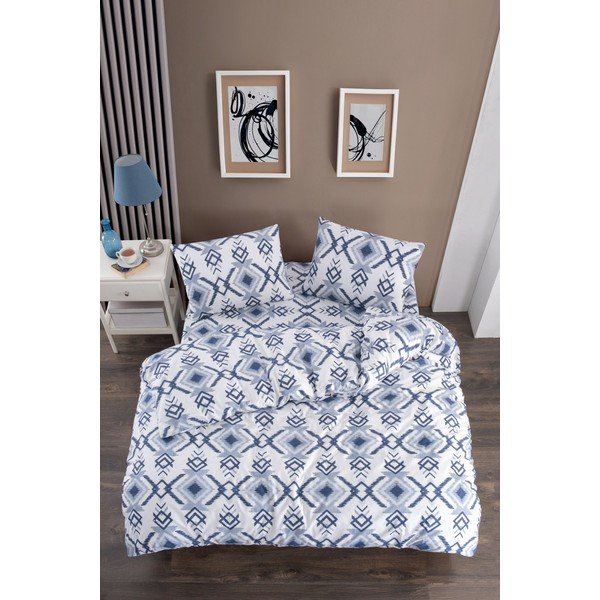 Bijela/plava posteljina za krevet za jednu osobu/za produženi krevet s uključenom plahtom/3-dijelna 160x220 cm Geometric – Mila Home-image-1