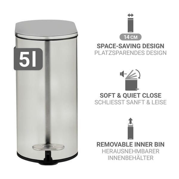 Kanta za smeće od nehrđajućeg čelika s pedalom u mat srebrnoj boji 5 l Collungo – Wenko-image-2