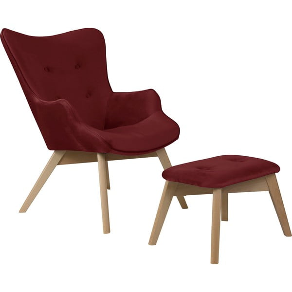 Crvena baršunasta fotelja s naslonjačem za noge Niko – Ropez