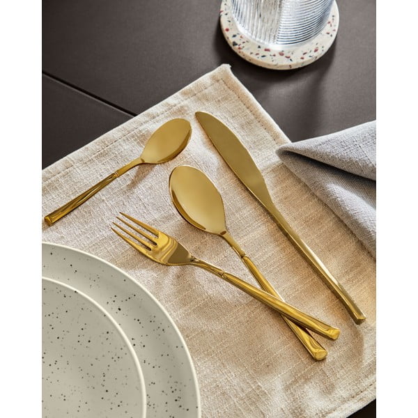 Pribor 16 kom od nehrđajućeg čelika u zlatnoj boji Lite – Kave Home-image-4