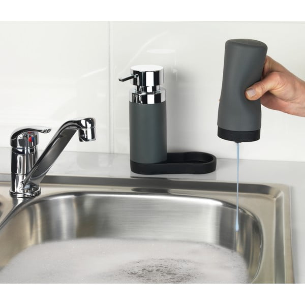 Set s dva siva spremnika za deterdžente s podmetačem Wenko Squeeze, 350 ml-image-1