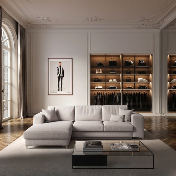 Svijetlo siva sklopiva/s prostorom za odlaganje kutna garnitura od bouclé tkanine (s lijevim kutom/s ležaljkom) Rene – Rodier-image-1