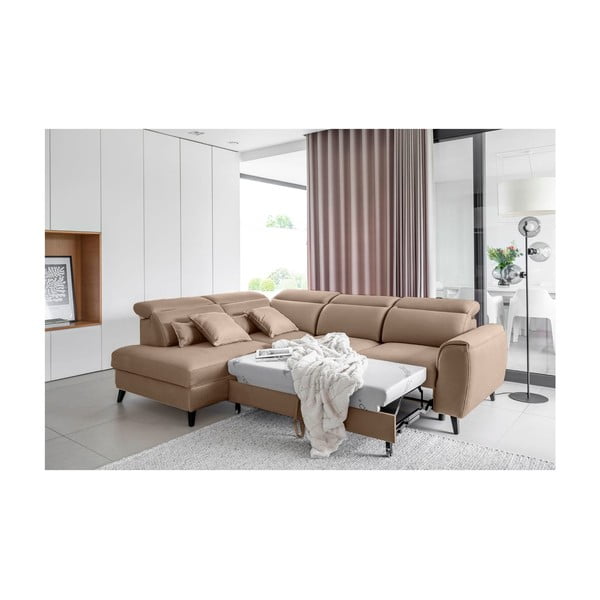 Svjetlo smeđa baršunasti sklopiva/s prostorom za odlaganje kutna garnitura (s lijevim kutom/u obliku slova L) Noble – ELTAP-image-4