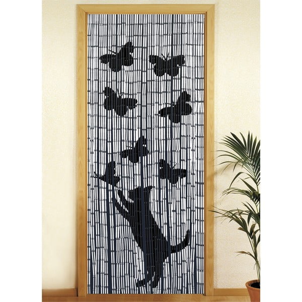 Crno-siva zavjesa za vrata od bambusa 200x90 cm Cat and Butterfly - Maximex-image-2
