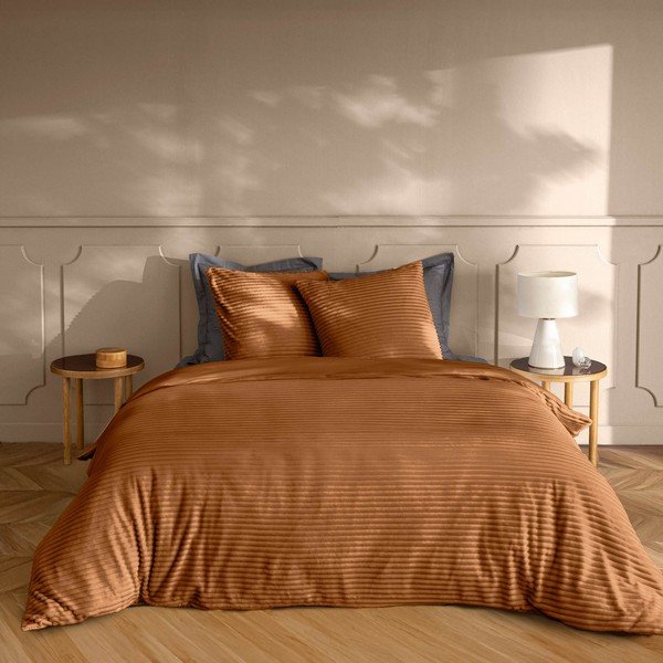 Svjetlo smeđa 3-dijelna flanelska posteljina za bračni krevet/za produženi krevet 240x220 cm Veloutea – douceur d'intérieur-image-1