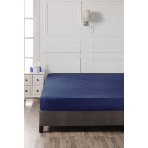 Tamno plava pamučna plahta s gumom 140x200 cm – Mijolnir-image-2