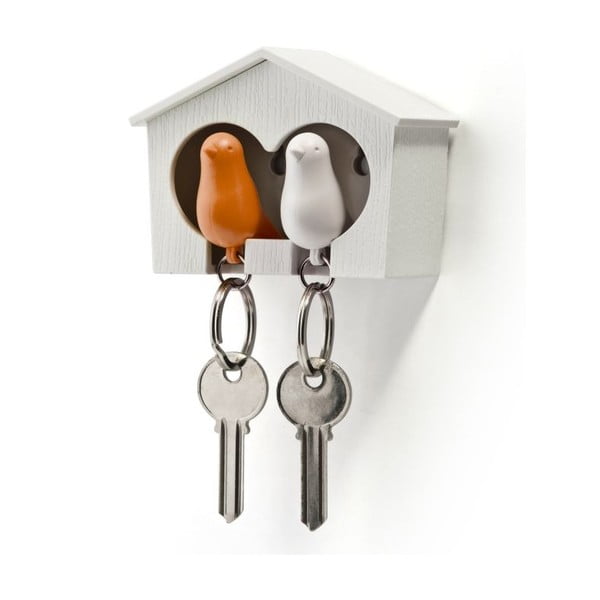 Bijela vješalica za ključeve s narančastim i bijelim Qualy Duo Sparrow privjeskom za ključeve