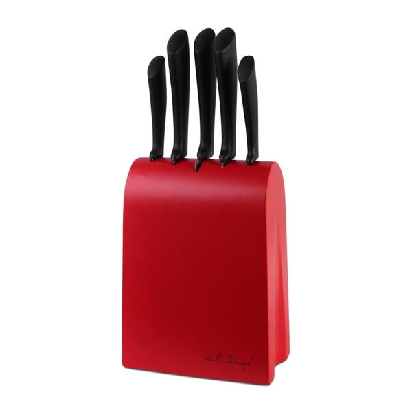 Crveni stalak s noževima s gumenom ručkom Vialli Design