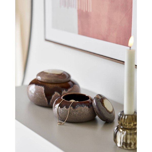 Smeđe dekorativne keramičke  kutije za pohranu u setu  2 kom ø 15x8,5 cm – House Nordic-image-1