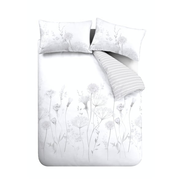 Bijelo-siva posteljina Catherine Lansfield Meadowsweet Floral, 200 x 200 cm