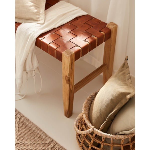 Konjak smeđa/u prirodnoj boji kožna klupa Calixta – Kave Home-image-2